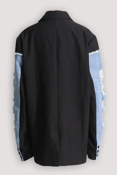 Elegancki Damski Płaszcz Denimowy Patchwork Brenna na Wiosnę Jesień Zima