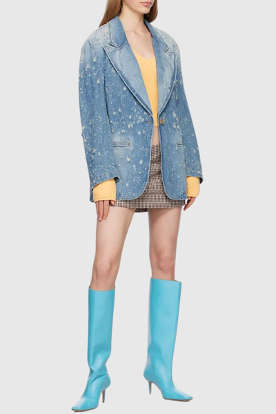 Stylowa Jeansowa Kurtka Brenna Corinne Rove z Podartym Kołnierzem, Trwały Denim