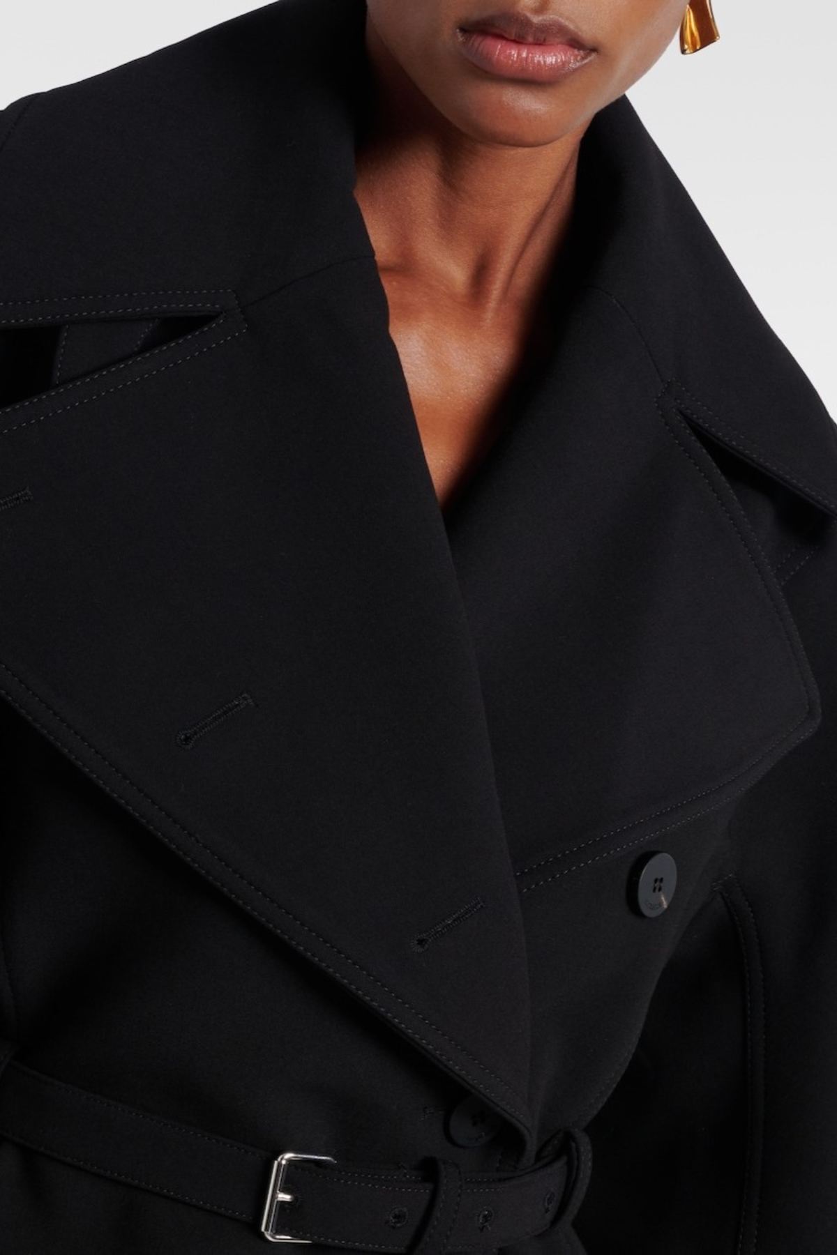 Elegancki Płaszcz Trench Bronte z Paskiem Czarny Bawełniany Klasyczny Damski