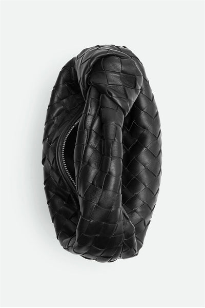 Elegancka Czarna Pleciona Kopertówka Zariah Skórzana z Węzłem na Wieczór