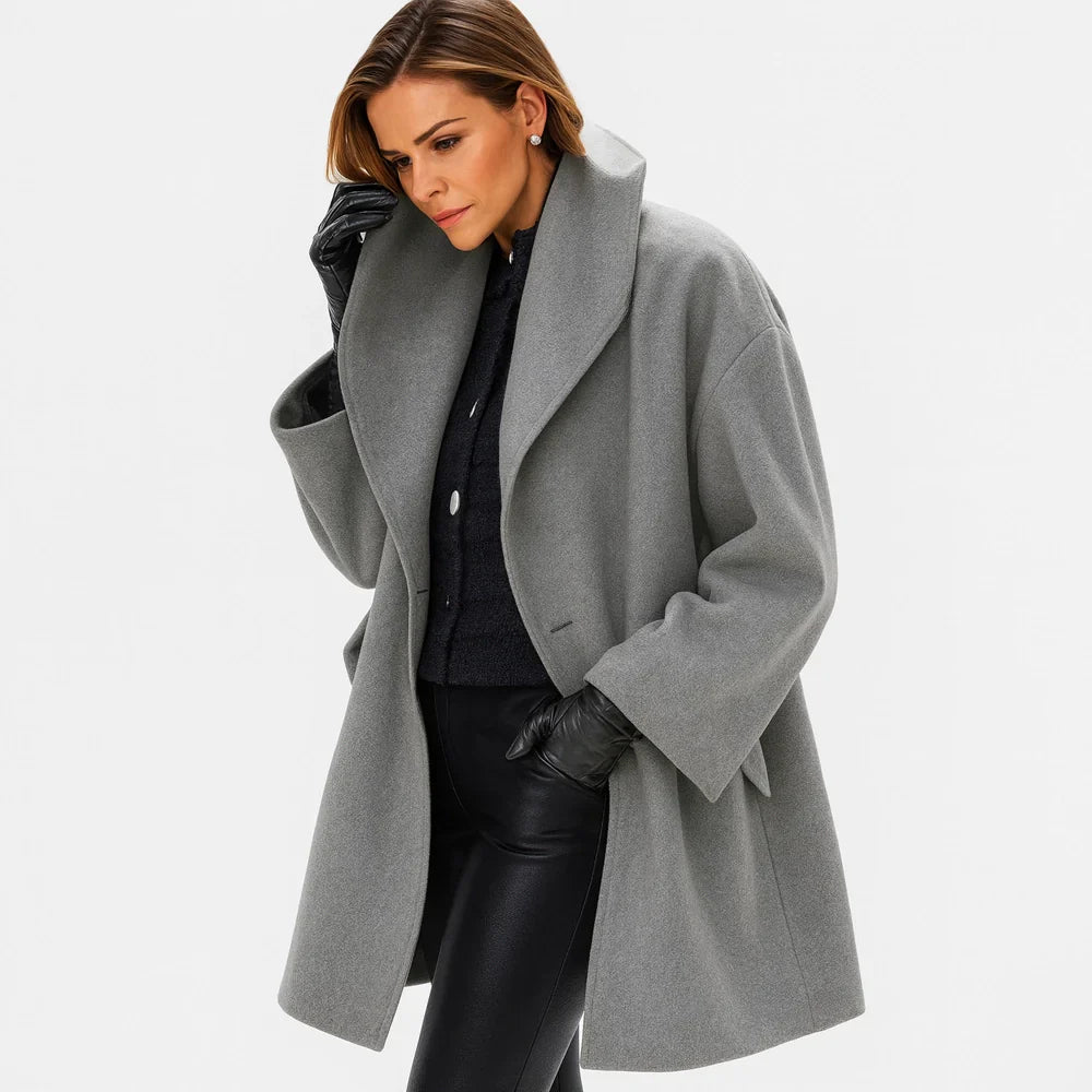 Luksusowy Wełniany Płaszcz Damski Oversize